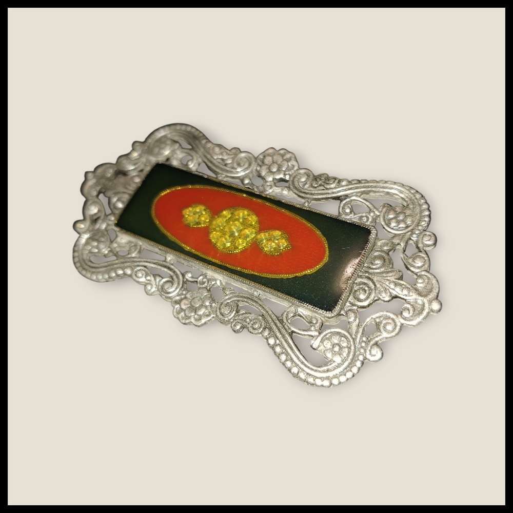 Vintage Silver and Red  Enamel and Resin Brooch - Picture 2 of 6